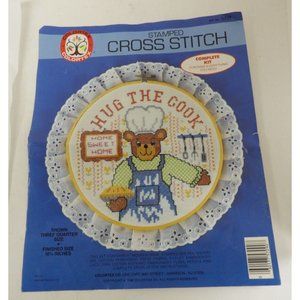 Colortex Stamped Cross Stitch Kit #5709  ©1986 "Hug the Cook" 10 1/2"  Open